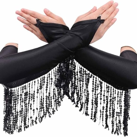 Tassel 1920s Opera Black Gloves - Picture 5 of 6